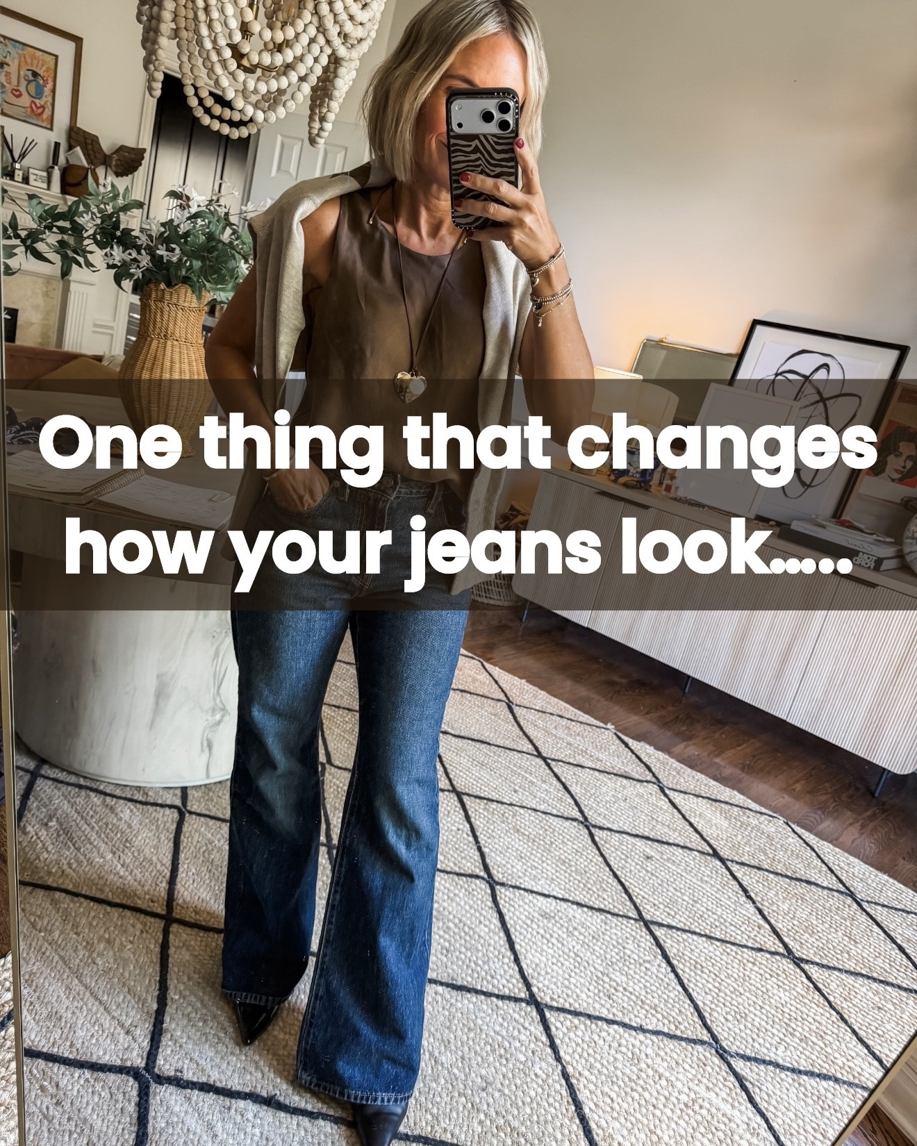 The question I get asked most is about what shoes to wear with jeans.  Shoes can totally change the fit of the whole look. If you don’t have a neutral pair of ankle boots with a low heel, this is your reminder to grab a pair!  The perfect size heel to wear all day and it elongates the leg without being so high that it makes your jeans look short.  
comment shop for links to my fave pair under $100

#LTKootd #LTKgrwm #LTKOver40