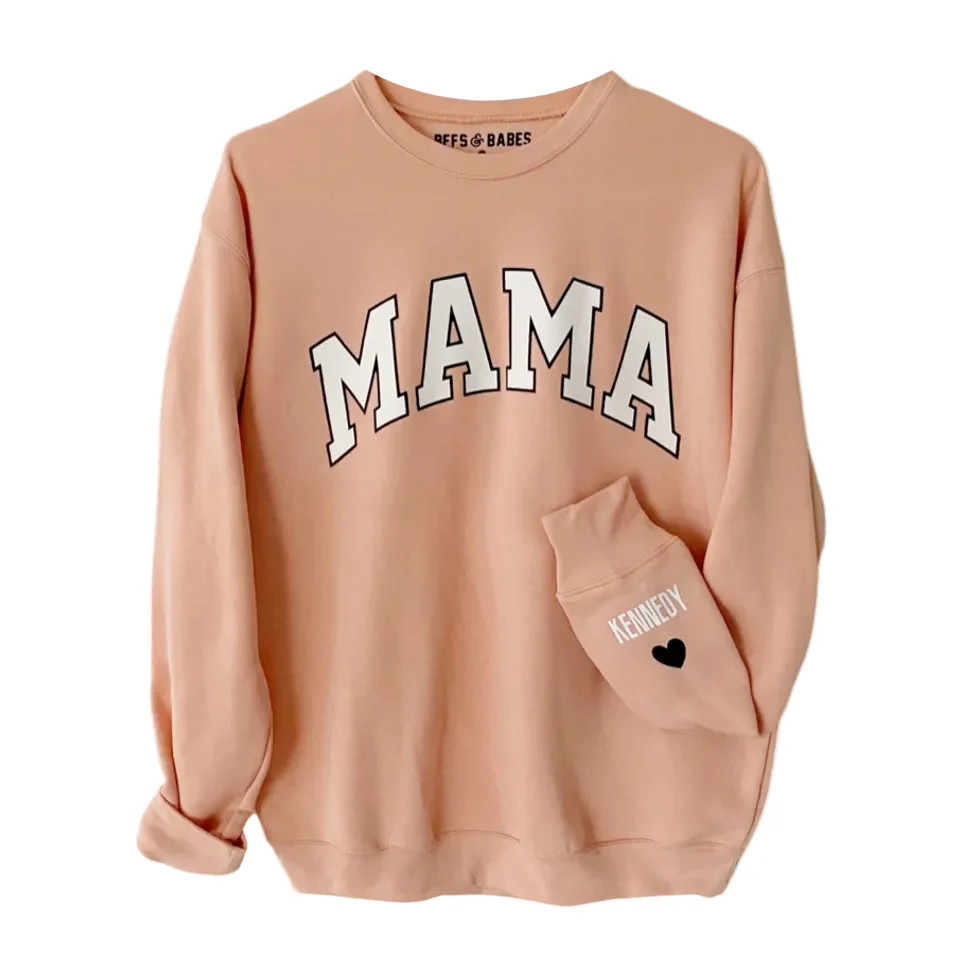 LOVE ON THE CUFF ♡ blush mama sweatshirt with personalized cuff | BFFS & BABES