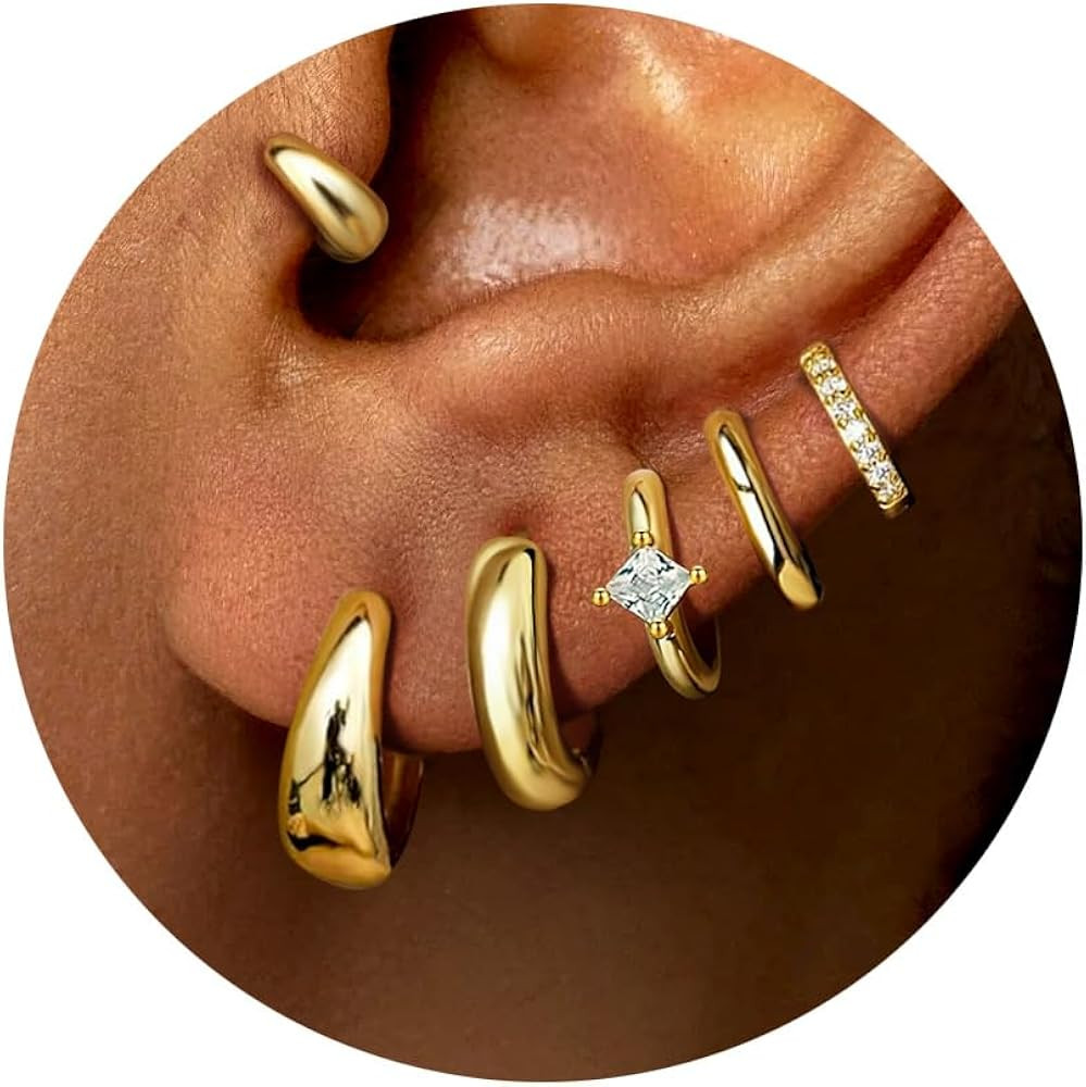 6 Pairs Gold Hoop Earrings Set for Women Trendy Chunky Huggie Dainty Earring Jewelry Small Fashio... | Amazon (US)