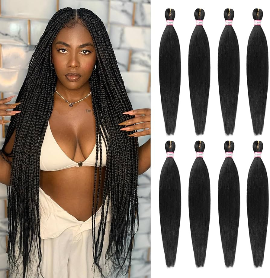 Pre Stretched Braiding Hair Extension Natural Black Color 8 Packs 28 Inch Long Professional Hair ... | Amazon (US)