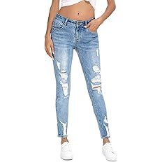 Resfeber Women's Ripped Boyfriend Jeans Cute Distressed Jeans Stretch Skinny Jeans with Hole | Amazon (US)