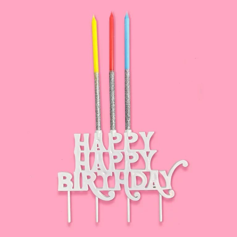 Packed Party Birthday Wishes Iridescent Cake Topper & Candle Holder - Walmart.com | Walmart (US)