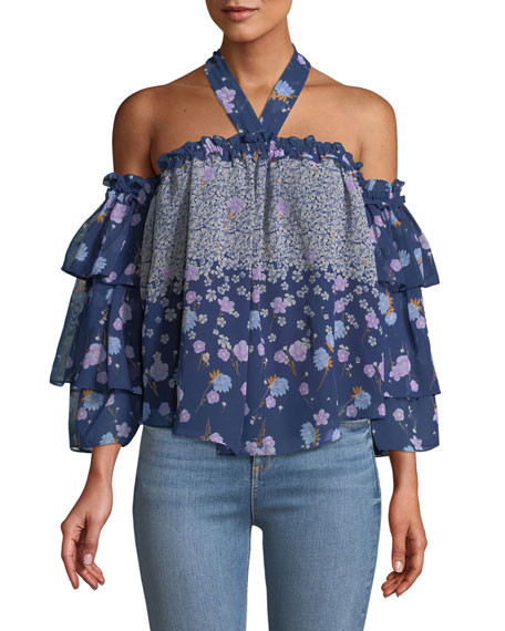 Penille Floral Ruffle Halter Top | Neiman Marcus