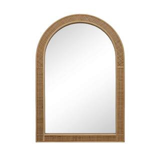 PARISLOFT 25.5 in. W. x 37.4 in. H Arch Rattan Framed Light Brown Wall Mirror JT12011 - The Home ... | The Home Depot