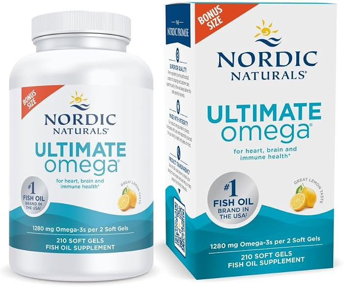 Nordic Naturals Ultimate Omega, Lemon Flavor - 210 Soft Gels - 1280 mg Omega-3 - High-Potency Fis... | Amazon (US)