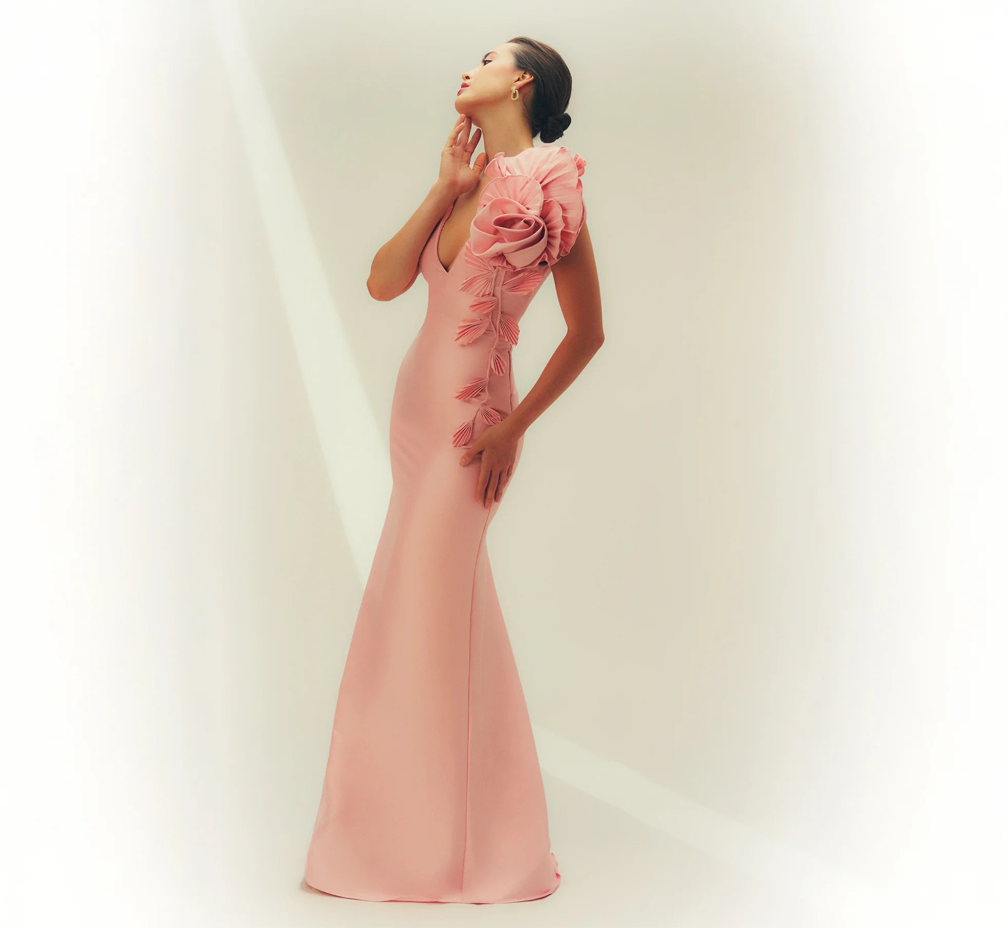 Pink Stretch Mikado Rosette Shoulder Gown - Adrianna Papell | Adrianna Papell