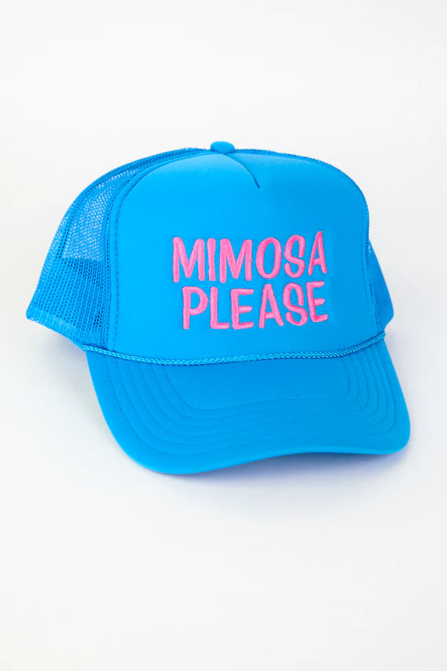 Mimosa Please Neon Blue Trucker Hat | Pink Lily