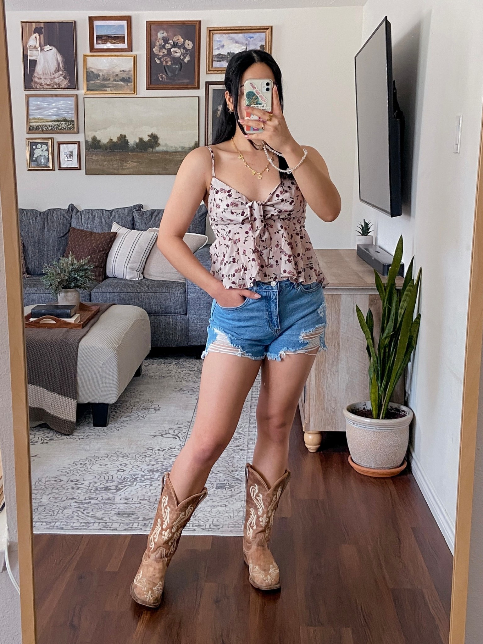 wearing this top from amazon in a size medium and it fits true to size, wearing these shorts from ross in a size medium and they fit true to size. finished off the fit with my favorite pair of cowboy boots from coral and a charm necklace from baublebar. 

🏷️: summer western outfit, casual western fashion, cowgirl summer style, western-inspired outfit, summer country concert outfit, summer look, rodeo outfit idea, southern summer fashion, amazon fashion finds, cowboy hat summer look, summer outfit with boots, cowgirl style inspo, 

#LTKSaleAlert #LTKSeasonal #LTKStyleTip