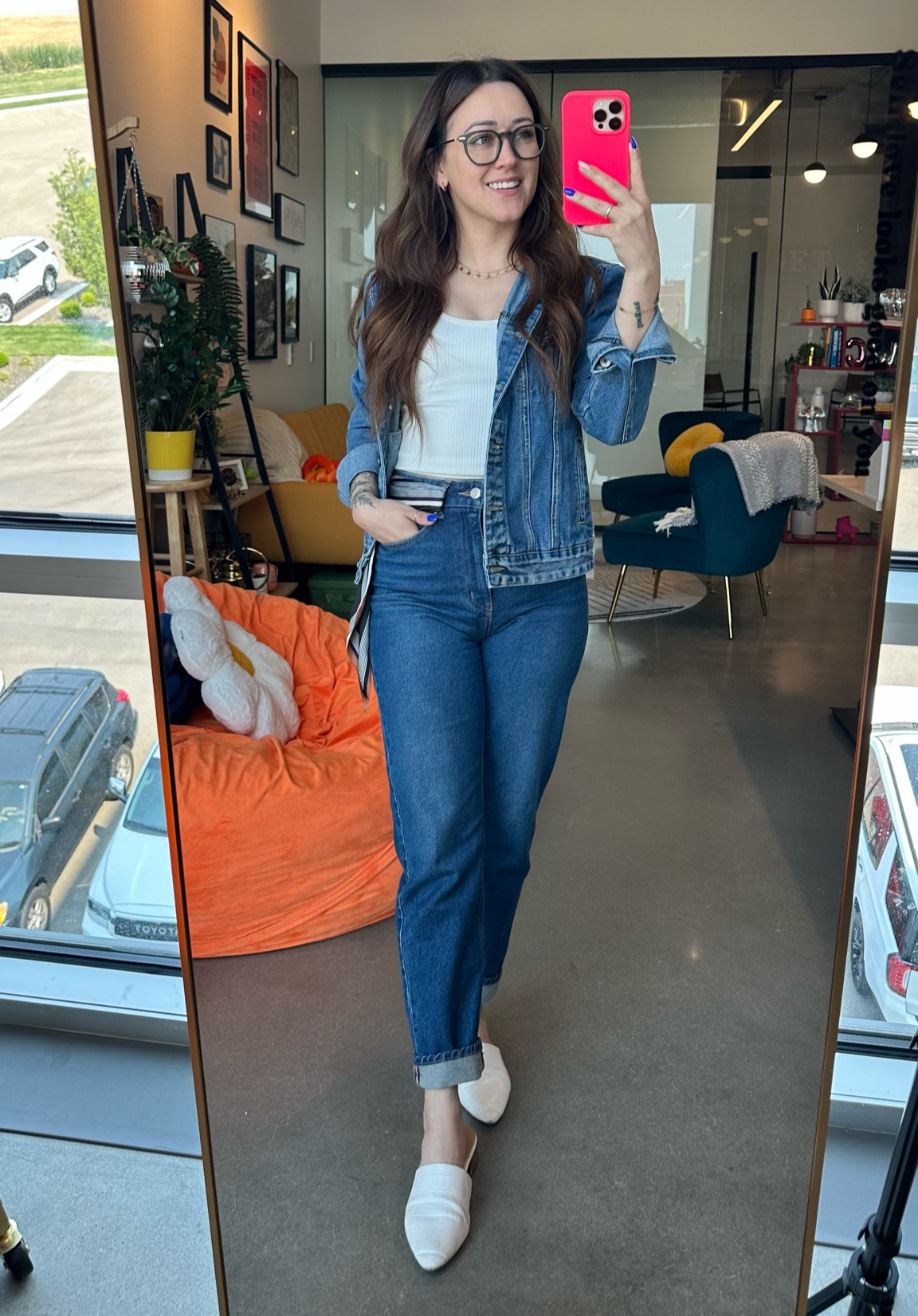 Denim Jean jacket with high waisted blue fitted mom jeans 

#LTKStyleTip #LTKSeasonal #LTKWorkwear