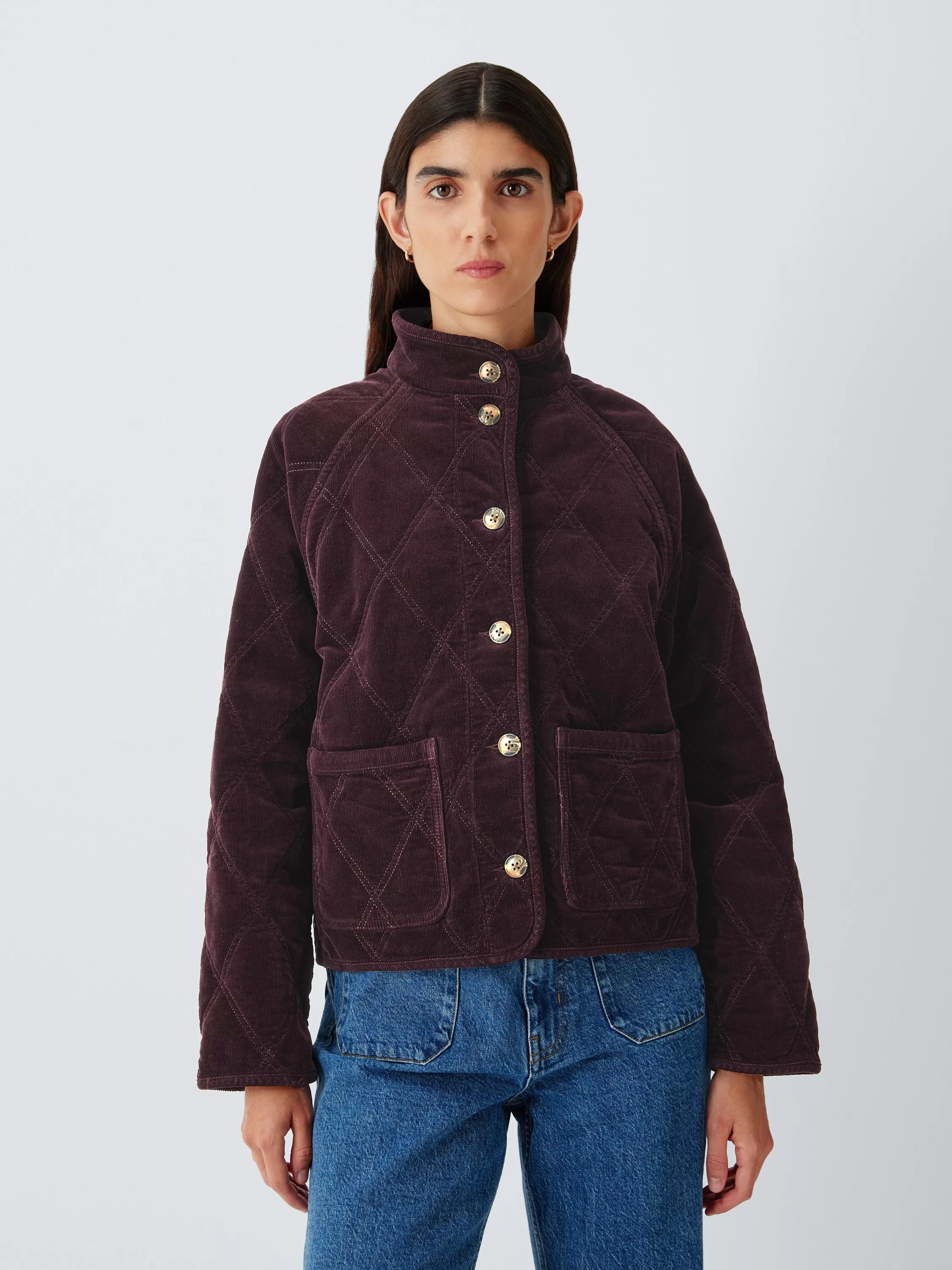 Harley Quilted Cotton Blend Corduroy Jacket, Dark Burgundy, 16 | John Lewis (UK)