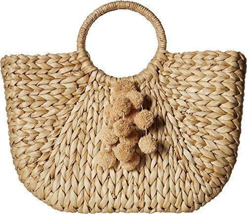 Hat Attack Women's Round Handle Tote w/Pom Poms Natural/Neutrals One Size | Amazon (US)