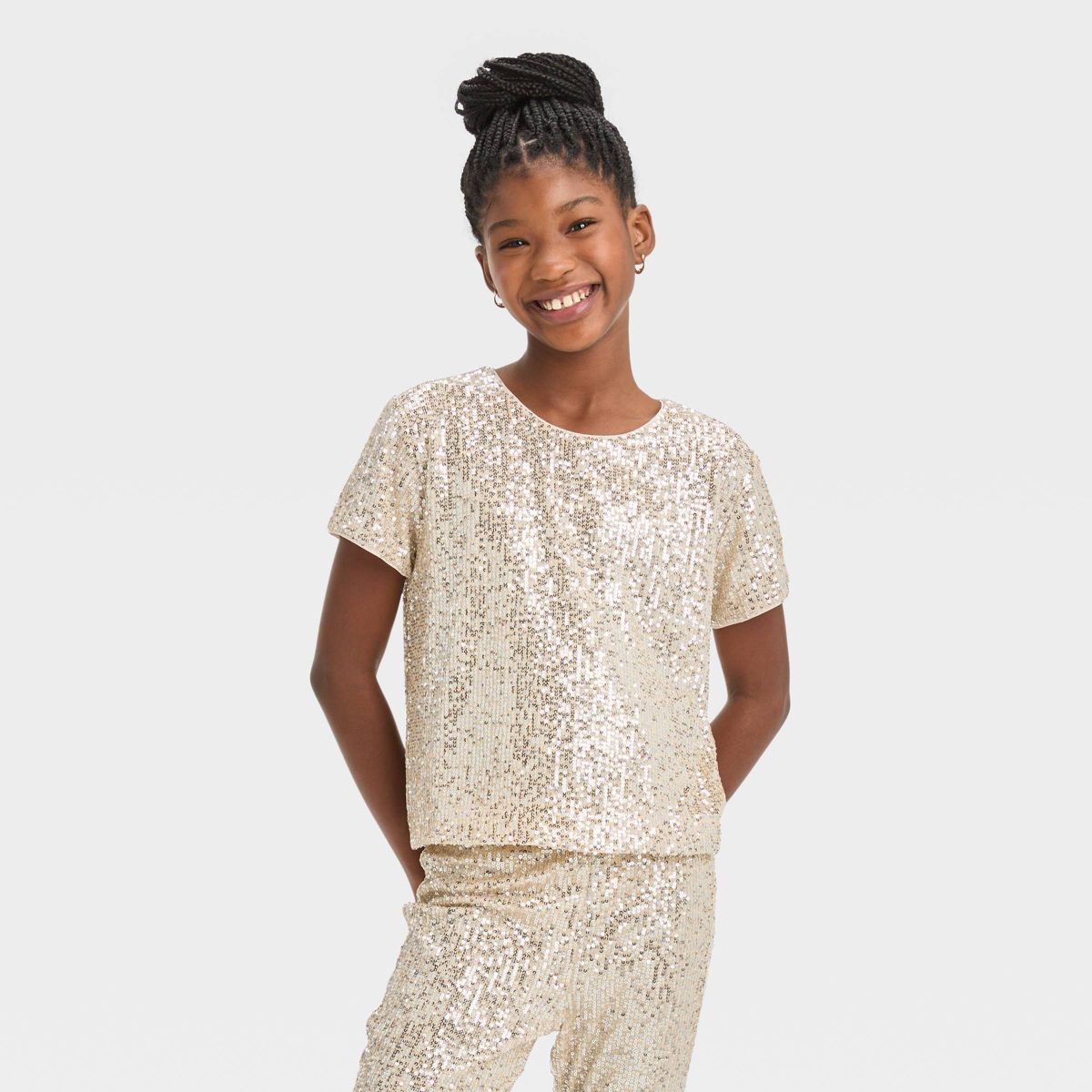 Girls' Short Sleeve Boxy Sequin Top - art class™ | Target