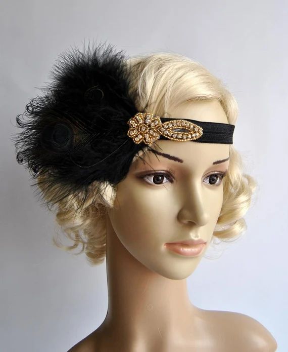 Gold Black Flapper Feather Headbandthe Great Gatsby | Etsy | Etsy (US)