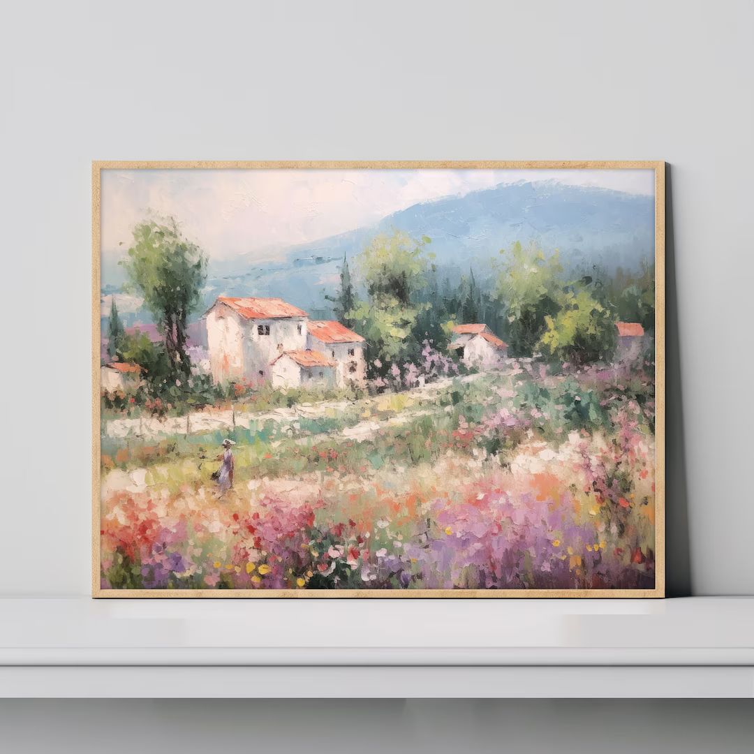 Printable French Countryside Oil Painting | Vintage Landscape Art Print | Country Village Wall Ar... | Etsy (US)