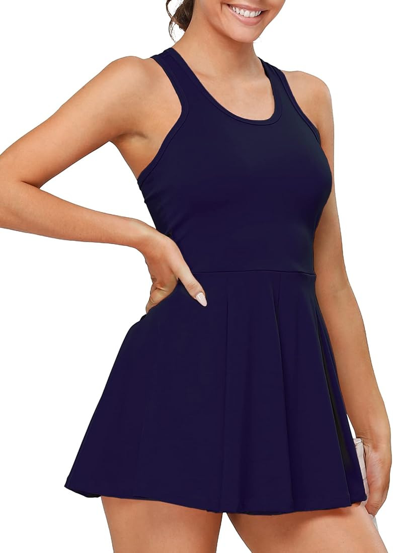 1a1a Women’s Tennis Golf Dress with Shorts Pockets Sleeveless Workout Sports Athletic Dresses | Amazon (US)