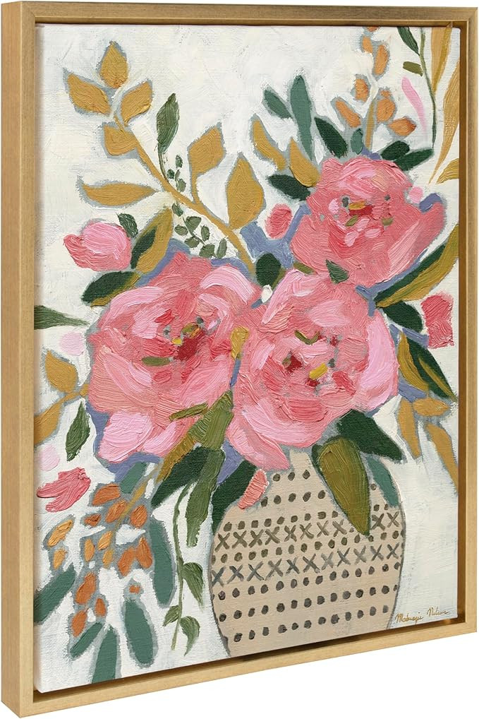 Kate and Laurel Sylvie Three Pink Peonies Framed Canvas Wall Art by Mackenzie Nelson; 18x24 Brigh... | Amazon (US)