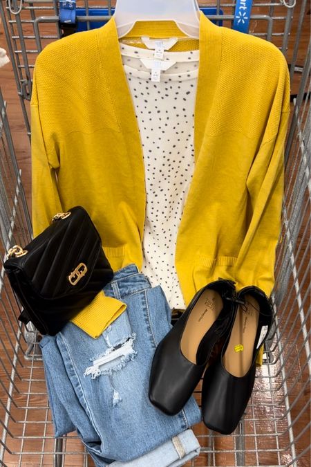 Walmart outfit idea with this $10 soft hacci top, $15 cardigan! I sized up to a medium in the sweater. Shoes were on clearance for $5 in store only. Jeans fit tts. 

#LTKover40 #LTKfindsunder100 #LTKfindsunder50