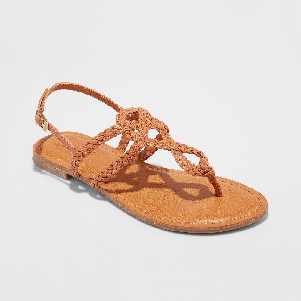 Women's Jana Braided Thong Ankle Strap Sandal - Universal Thread Cognac 5.5, Red | Target