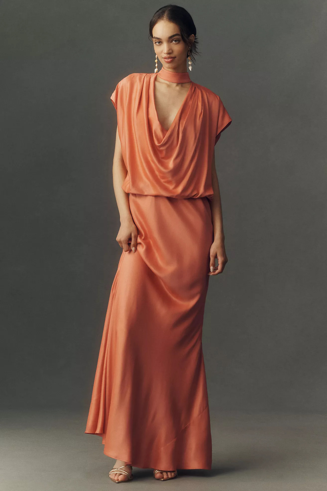 BHLDN Plunge Cowl-Neck Satin Maxi Dress | Anthropologie (US)