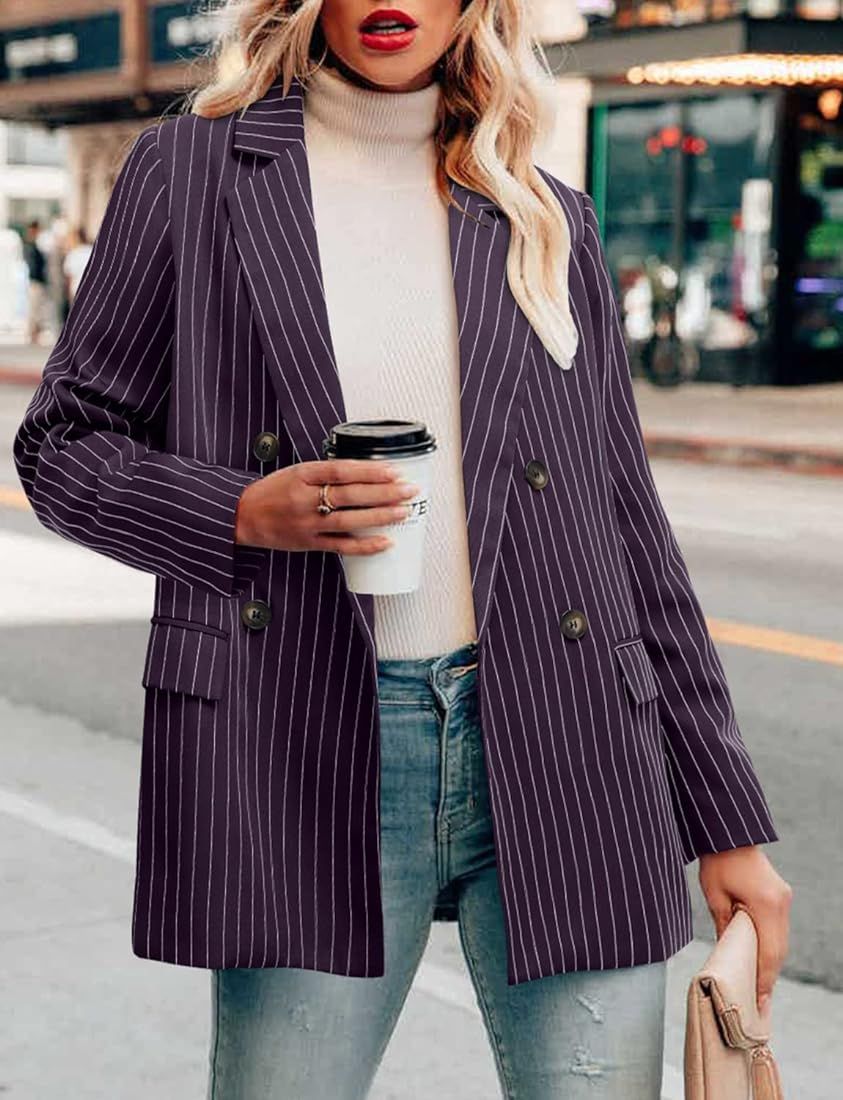 CHICZONE Womens Casual Blazer Long Sleeve Open Front Lapel Button Work Office Pinstripe Blazer Jacke | Amazon (US)