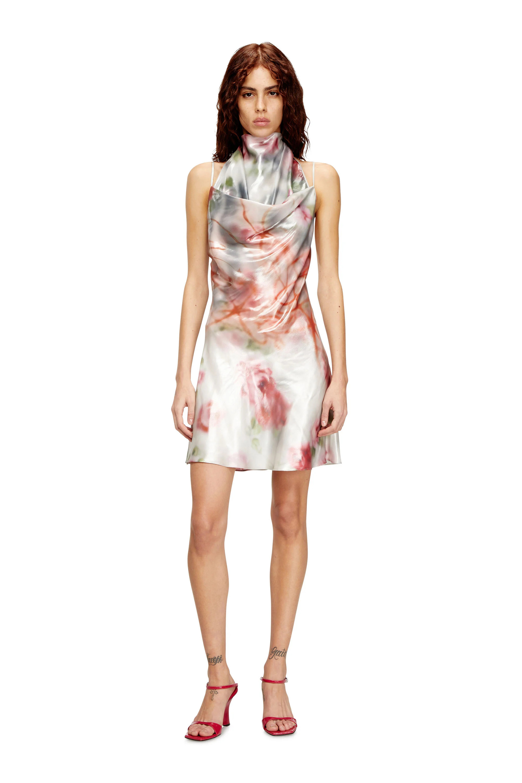 Diesel - Metallic short dress with blurred rose print - Dresses - Woman - Multicolor | Diesel AU