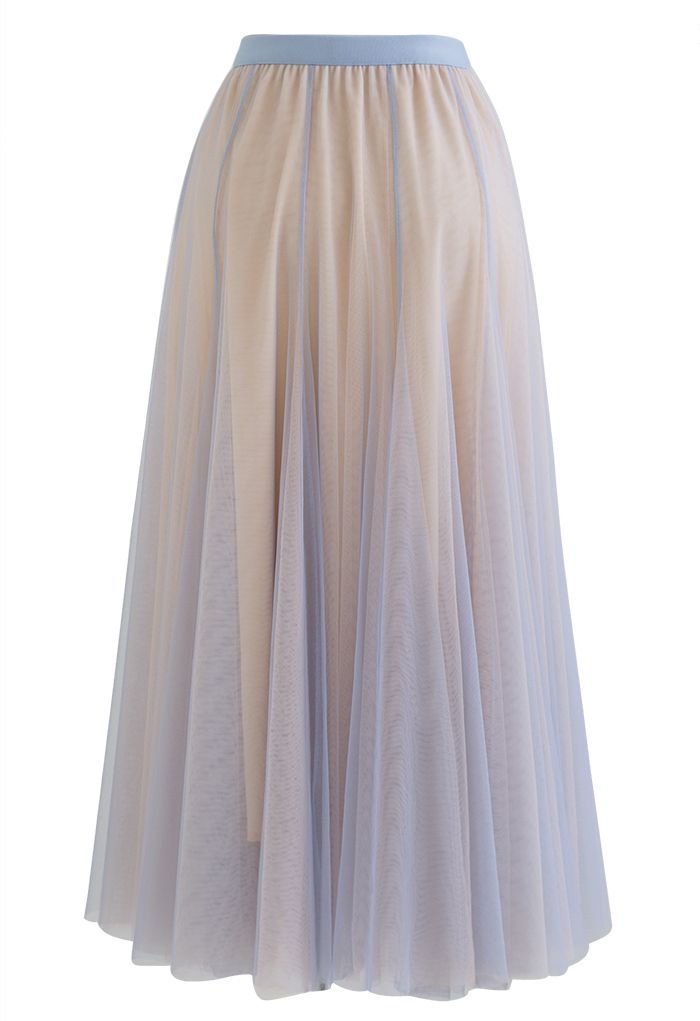 Mixture Color Panelled Tulle Maxi Skirt in Light Blue | Chicwish