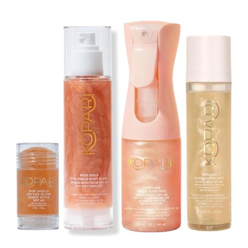 Kopari Summer Shield SPF Vault - Includes Rose Gold Sun Shield Body Glow SPF 45, Rose Gold Sunglaze Sheer Body Mist SPF 42, Sunglaze Sheer Setting Mist SPF 50, Sun Shield On-The-Glow Sheer Stick SPF 4 | Amazon (US)