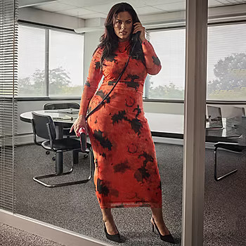 Ashley Graham Mesh Womens Plus Long Sleeve Floral Bodycon Dress | JCPenney