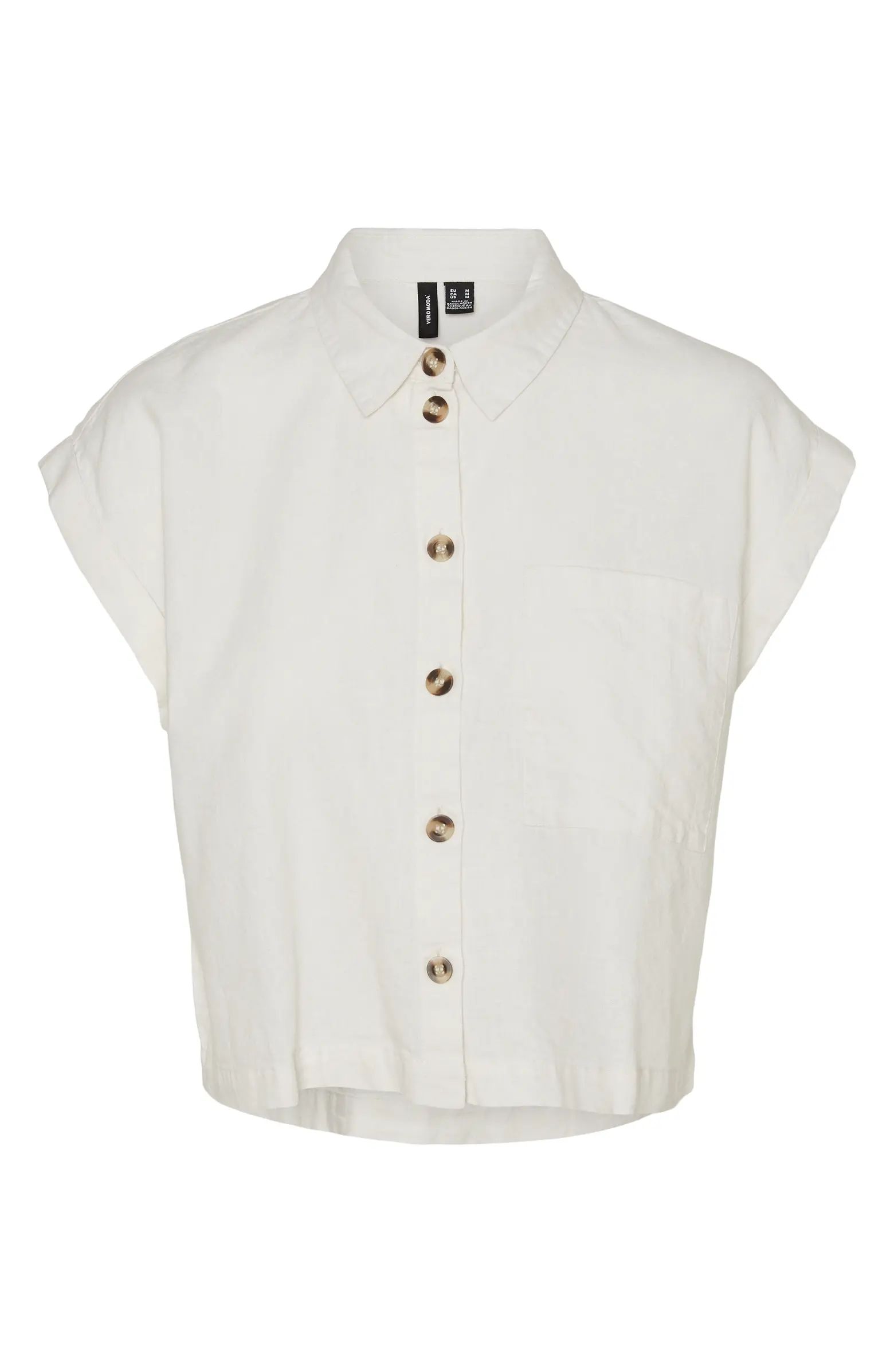 Luna Cap Sleeve Crop Button-Up Shirt | Nordstrom