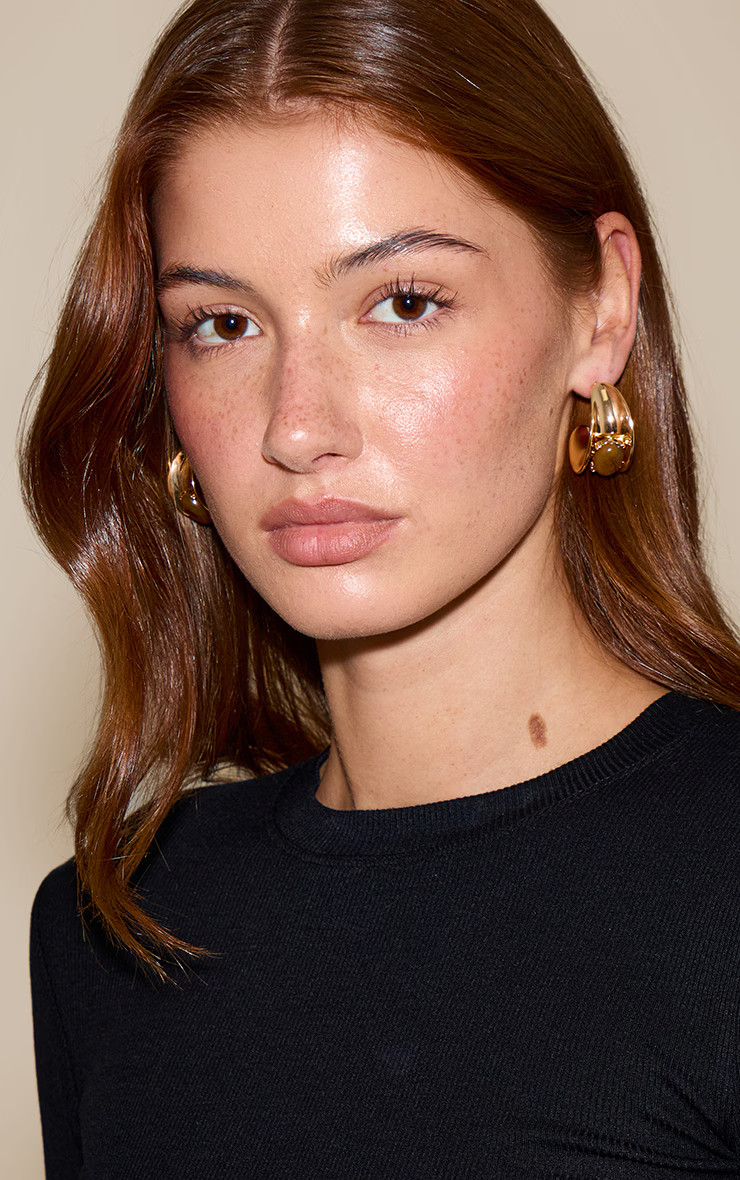 Brown Resin Chunky Hoop Earrings | Accessories | PrettyLittleThing US