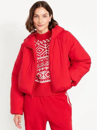 Water-Resistant Bubble-Hem Hooded Puffer Jacket | Old Navy (US)