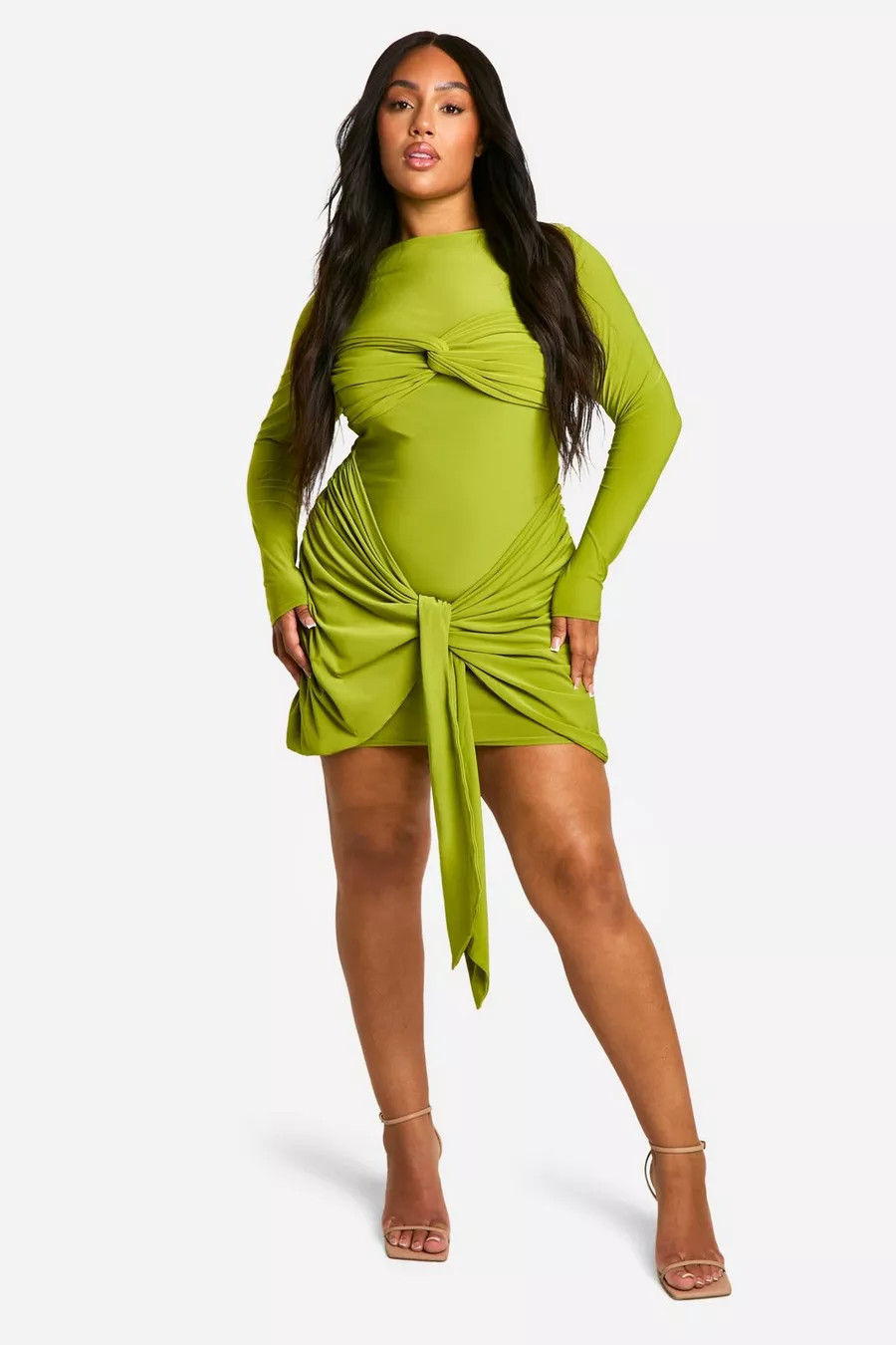 Plus Double Slinky Ruched Tie Bodycon Dress | boohoo (US & Canada)