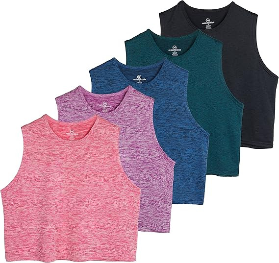 Real Essentials 5 Pack: Women's Dry Fit Crop Summer Tank Top - Gym Yoga Workout Sports Tee (Avail... | Amazon (US)