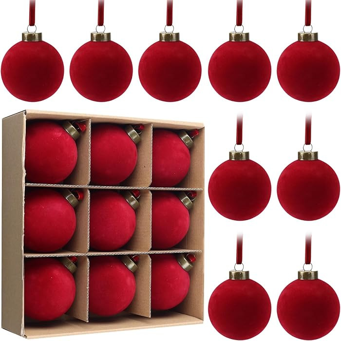 9 PCS Christmas Velvet Balls Flocked Xmas Tree Ball Ornaments Christmas Large Ball Set Xmas Tree ... | Amazon (US)