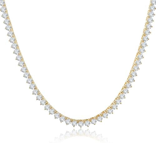 Kose Tennis Necklace 18K silver/gold plated chain for Women and Men | 3 Prong Set 5A 4.0mm Round ... | Amazon (US)
