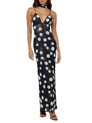 NUFIWI Women Polka Dot Maxi Dress Spaghetti Strap Sheer Mesh Long Dress Sexy Sleeveless Backless ... | Amazon (US)