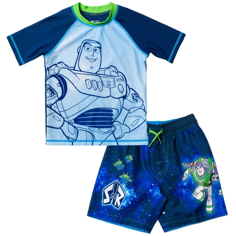 Disney Pixar Toy Story Buzz Lightyear Alien Toddler Boys Rash Guard and Swim Trunks Outfit Set In... | Walmart (US)