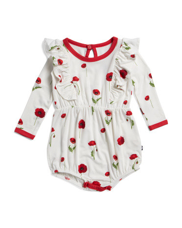 Infant Girls Long Sleeve Cloud Poppies Bubble Romper | TJ Maxx