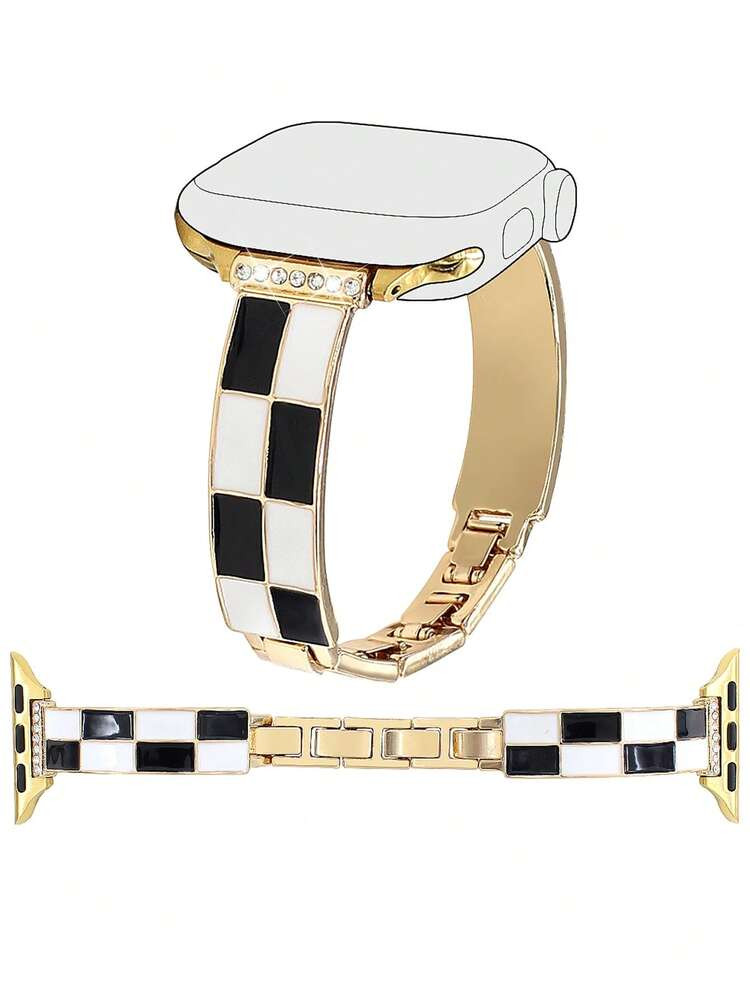 1 Pc Elegant Plaid Lady Zinc Aloy Bracelet Strap Compatible With Apple Watch Band 38/40/41/42/44/... | SHEIN
