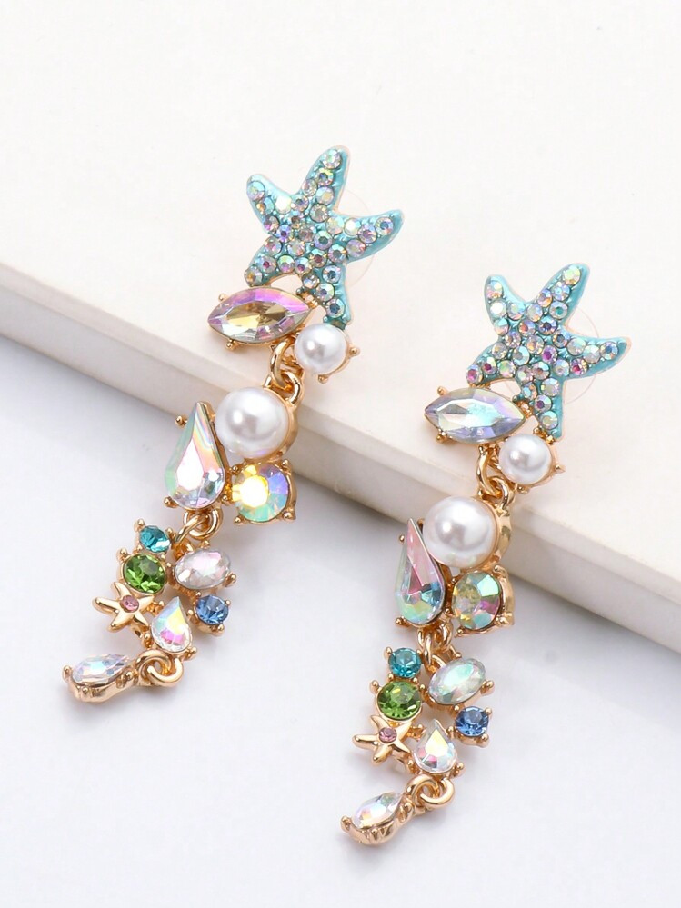 1pair Starfish Shaped Pearl & Rhinestone Earrings For Women Beach Jewellery | SHEIN