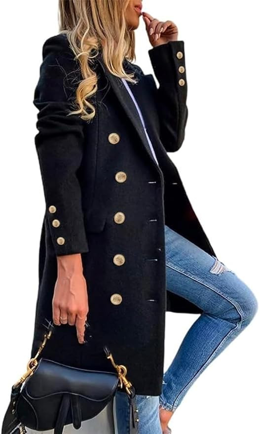 IDEALSANXUN Womens Fall Winter Wool Coats Double Breasted Midi Peacoat Trench Coats | Amazon (US)