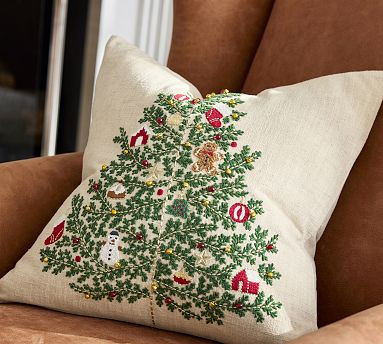 Nostalgic Tree Embroidered Pillow | Pottery Barn (US)