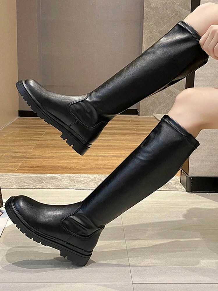 Women's Mid-Calf Boots, New 2025 Fashion Round Toe Flat Casual Tall Boots, Slim And Stylish | SHEIN