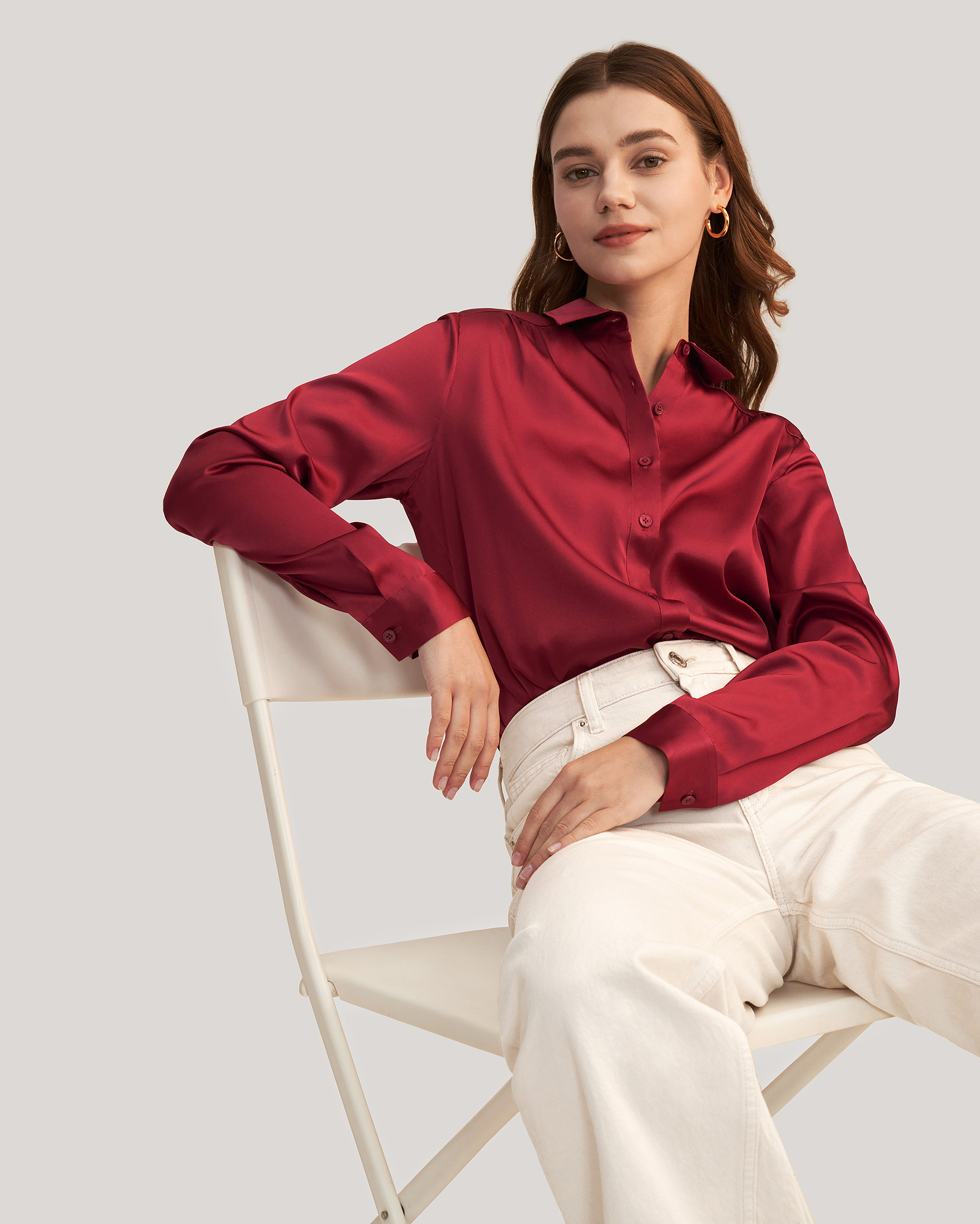 Long Sleeves Collared  Silk Blouse | LilySilk
