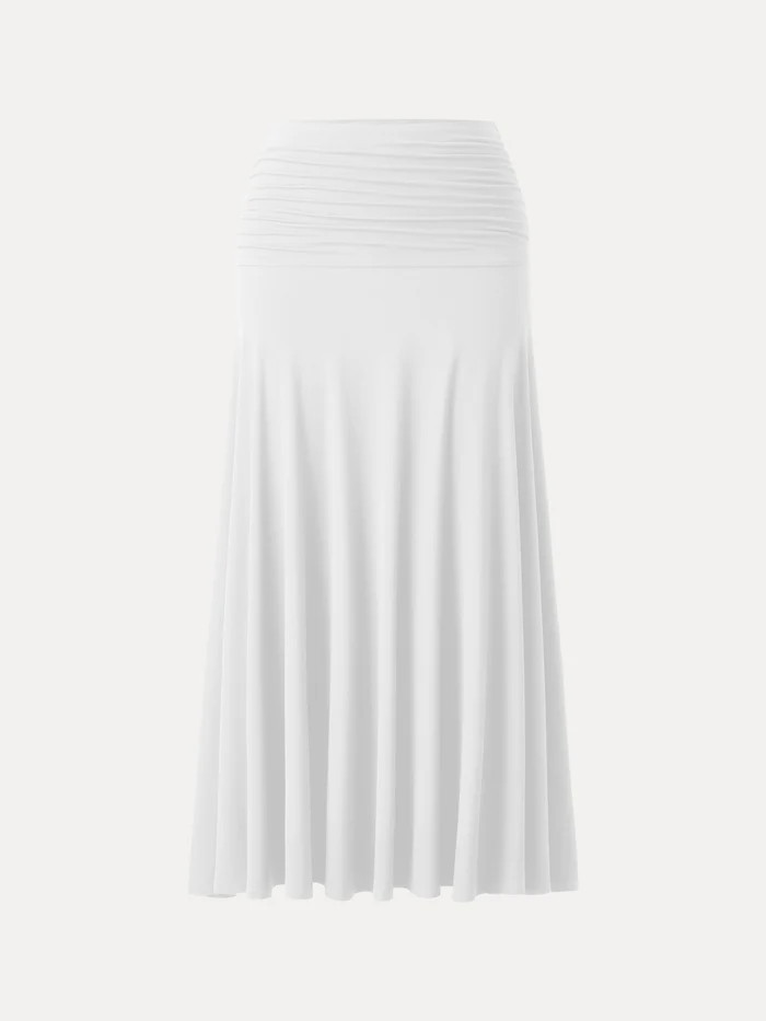 Ultrasoft Mid Rise A-line Ruched Maxi Skirt | OGLmove