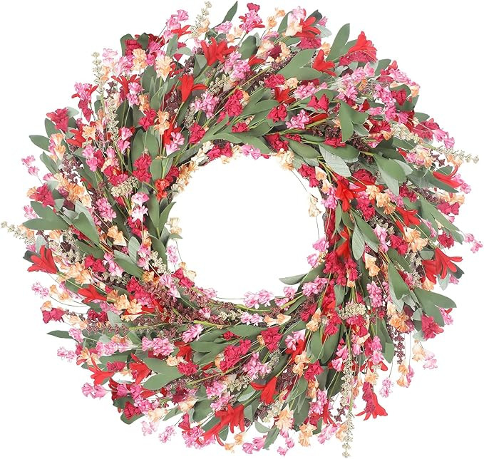 Spring Paper Wreath: 24” Red and Orange Wreaths with Paper and Fabric Flower,EVA Leaves,Flower ... | Amazon (US)