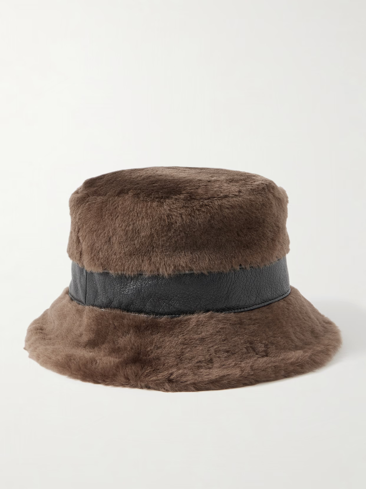 Gigi Burris - Molly Leather-trimmed Shearling Bucket Hat - Chocolate | NET-A-PORTER (UK & EU)