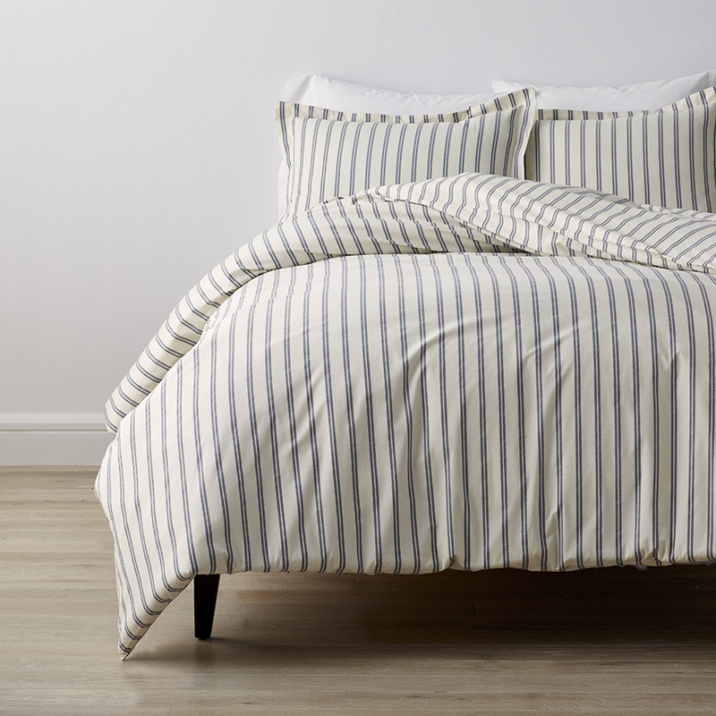 Tailored Stripes and Plaids Classic Cool Cotton Percale Bed Duvet Cover - Narrow Stripe Navy, Twi... | The Company Store
