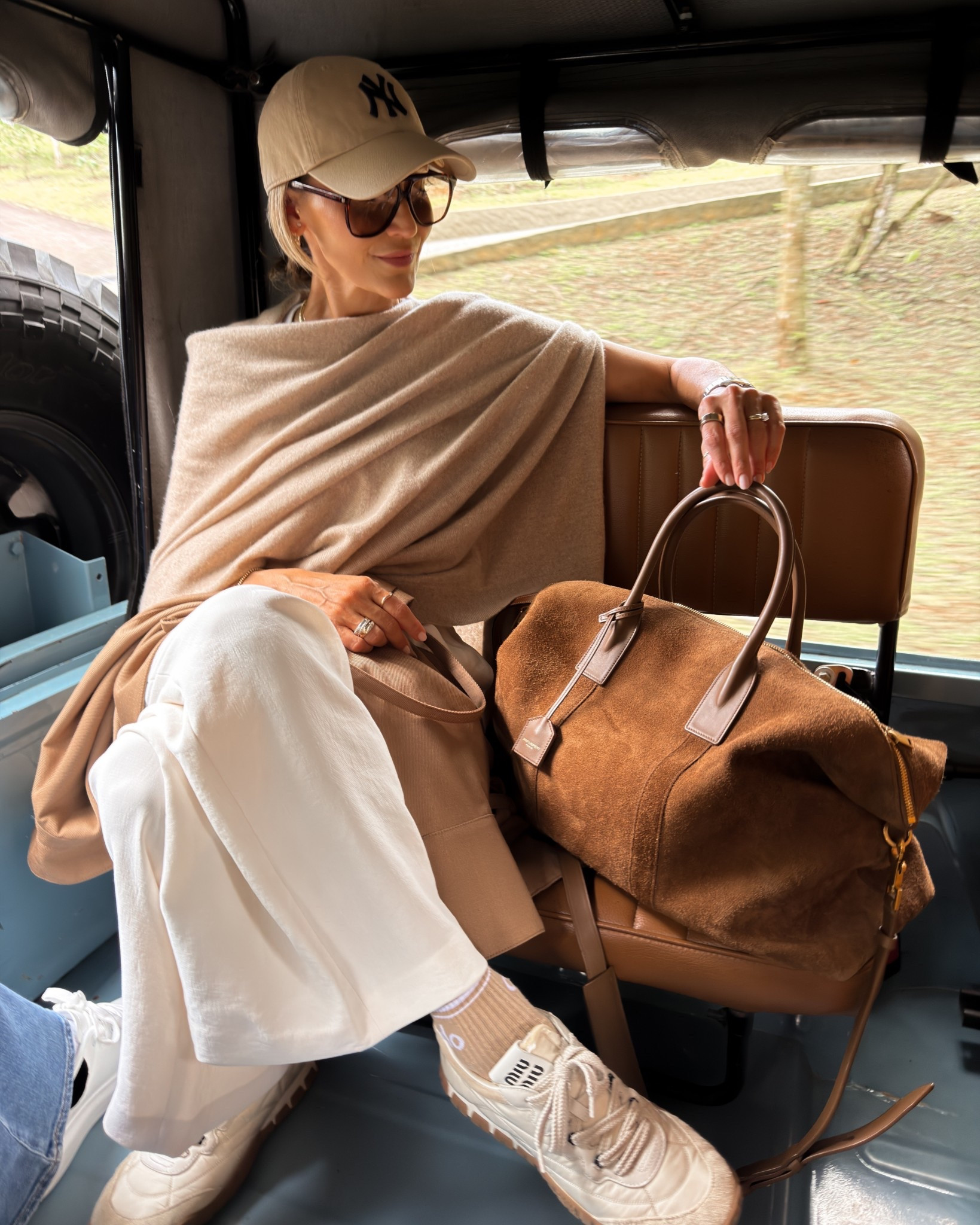 Easy comfy and chic airport outfit 
Pants size small, suede duffle is large and fits so much! I love that they’re a zipper! 

#LTKootd #LTKdayinmylife #LTKTravel