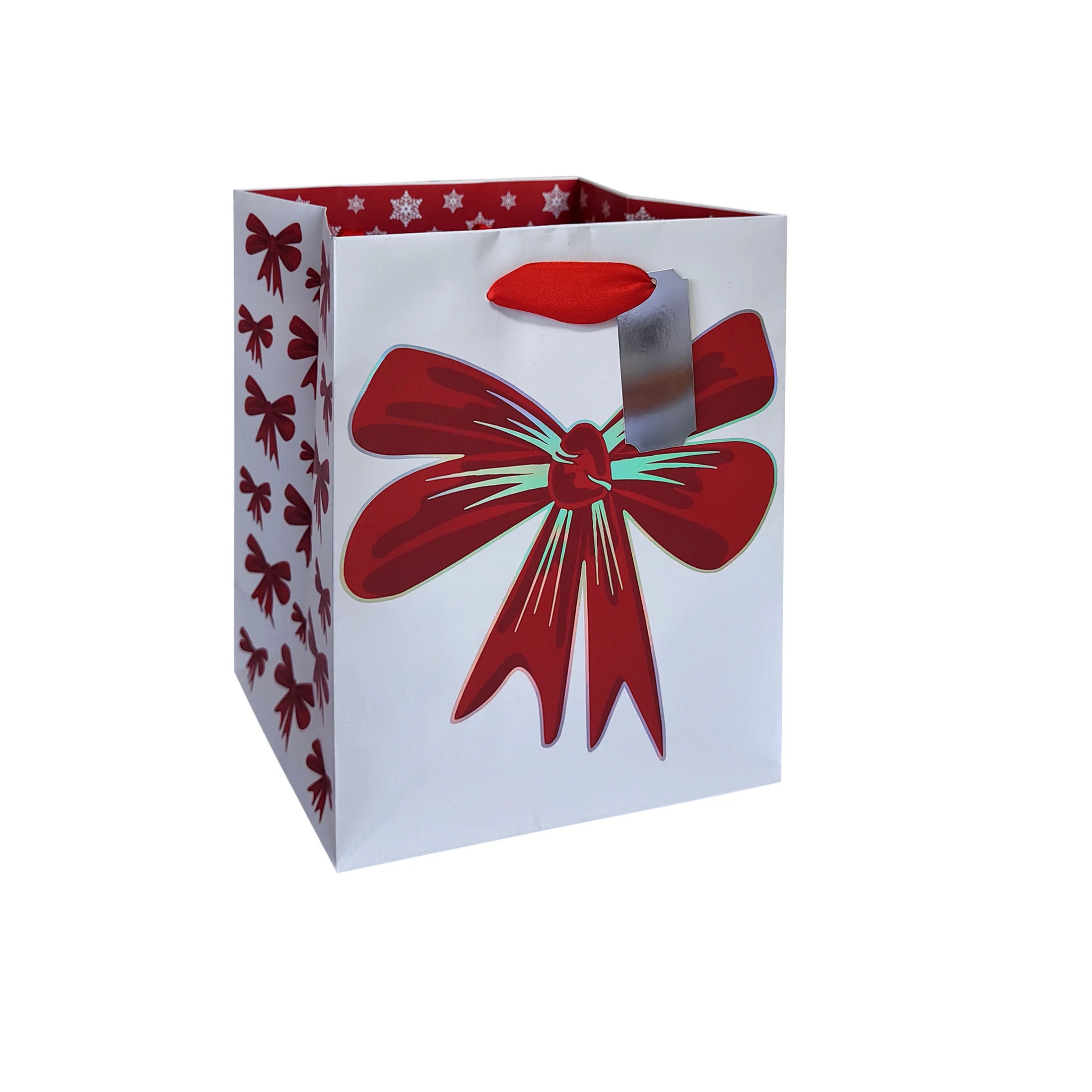 Medium Red and White Bow Christmas Paper Gift Bag, 7.5" x 4.5" x 9.87", by Holiday Time | Walmart (US)